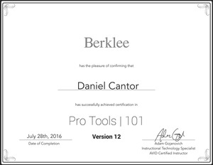 Pro Tools 101 Training Certificate